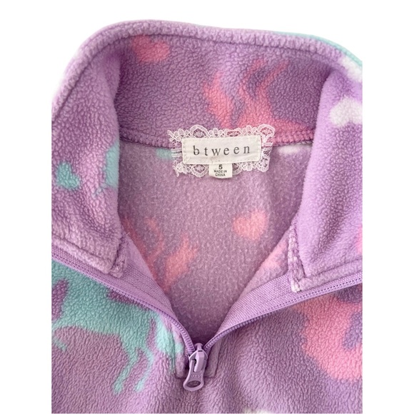 Btween Lavender Unicorn Fleece Pullover 3/4 Zip Soft Sweatshirt | Girls Size 5 - Picture 4 of 4